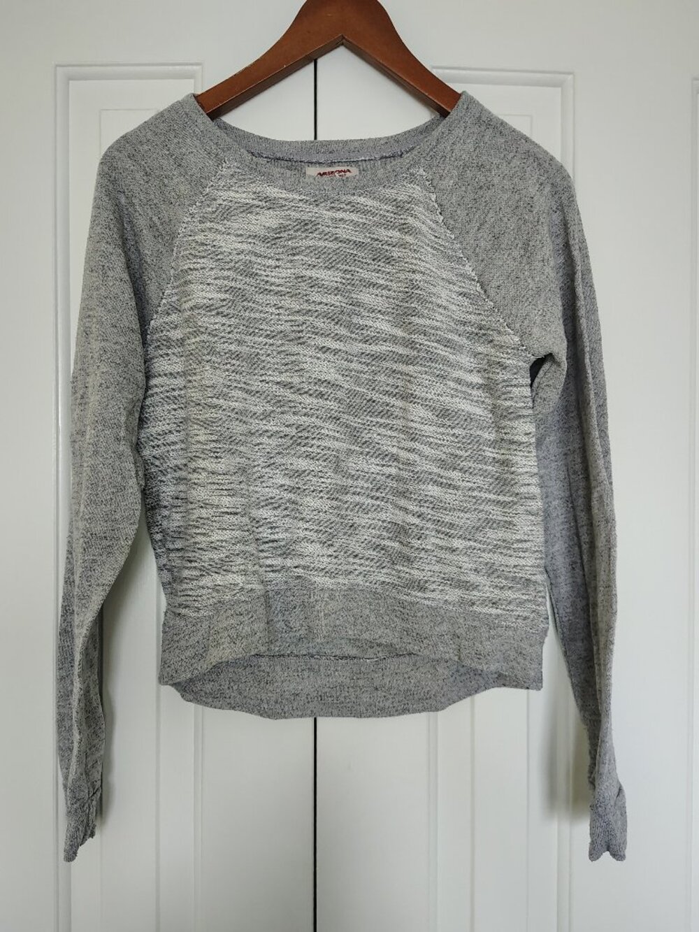 Gray Lightly Distressed Marled Raglan Sweater | Lightweight Knit Pullover